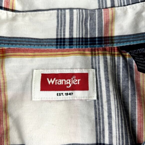 Wrangler Shirt Mens 3XL Blue Red Striped Long Sleeve Western Cowboy Rancher - Picture 5 of 10